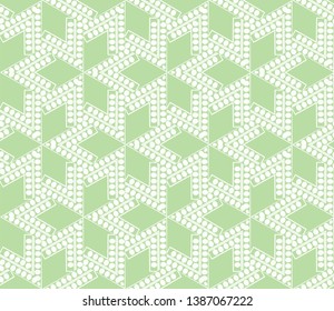 Green color geometry seamless pattern. Abstract line, shape. For design, interior, wallpaper. Vector illustration