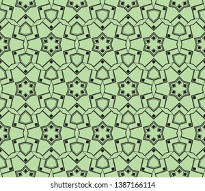 Green color geometry seamless pattern. Abstract line, shape. For design, interior, wallpaper. Vector illustration