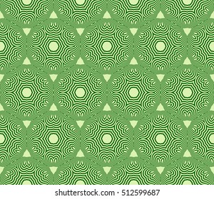 Green color geometry seamless pattern. Abstract line, shape. Vector illustration. For design, interior, wallpaper