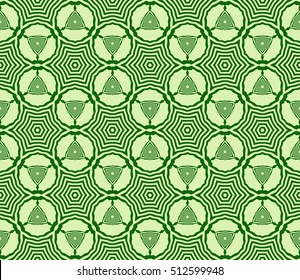 Green color geometry seamless pattern. Abstract line, shape. Vector illustration. For design, interior, wallpaper