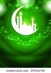 Green color glowing background design for Islamic festivals Ramadan and Eid.