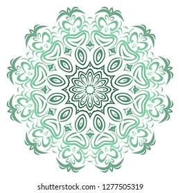 Green color gradient. Flower coloring Mandala. decorative elements. Oriental pattern, vector illustration. Indian, moroccan, mystic, ottoman motifs