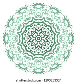 Green color gradient. Flower coloring Mandala. decorative elements. Oriental pattern, vector illustration. Indian, moroccan, mystic, ottoman motifs