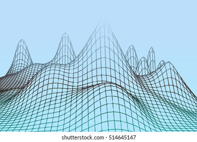 green color grid squares in perspective. abstract background for design technology, programming, information related to IT -Information Technology , media, game. mountains terrain