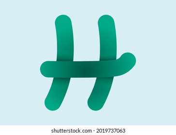 green color of h initial logo template with 3d effect color.