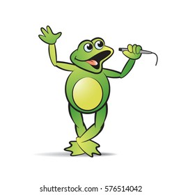 green color happy frog mascot singing-vector drawing