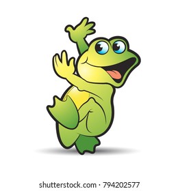 green color happy frog vector cartoon running happily