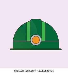 Un sombrero duro de color verde con una lámpara = Ilustración de seguridad - vector , icono