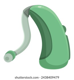 Green color hearing aid icon cartoon vector. Level sound equipment. Surgery deaf