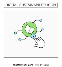 Green IT color icon. Use IT resources in environment-friendly manner. Eco friendly using. Nature protection. Digital sustainability concept.Isolated vector illustration