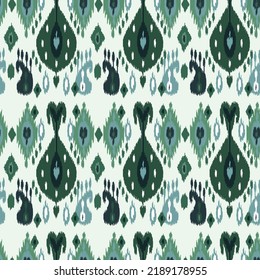 Green color ikat pattern for fabrics - digital patterns for creating beautiful designs and others. Using this pattern is usually in the home decor and fashion industry. Uzbekistan culture. Ferghana 