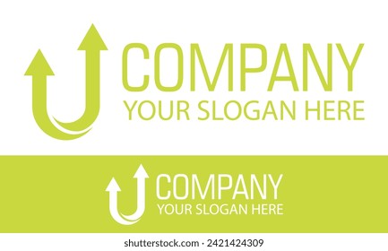 Green Color Initial Letter U Arrow Logo Design