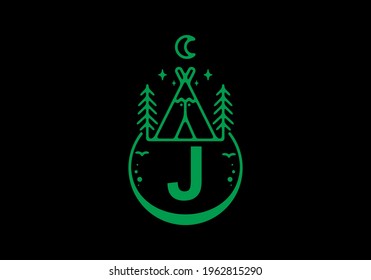 Green color of J initial letter in camping circle badge design