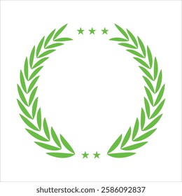 Green color laurel circle leaf and star stoke vector design.  