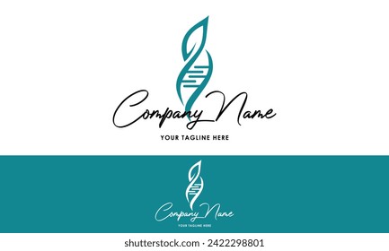 Green Color Leaf DNA Logo Design