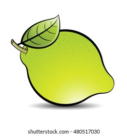 green color lemon fruit with leaf-vector drawing