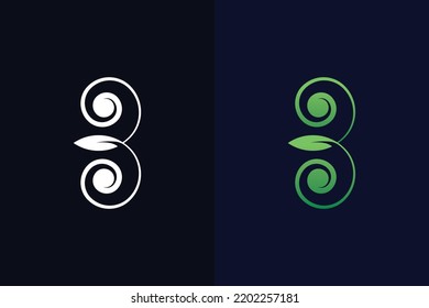 Green Color Letter B and Leaf Logo Design