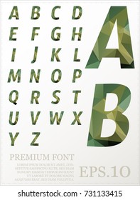 Green color letters in low poly style. Multicolored vector design for presentation, web page, 