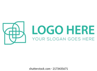Green Color Line Art Cross Health Logo Design