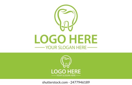 Green Color Line Art Dental Clinic Tooth Logo Abstract Design