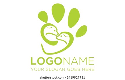 Green Color Line Art Dog and Cat Paw Logo Design