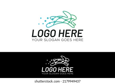 Green Color Line Art Dot Rabbit Bunny Logo Design