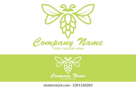 Green Color Line Art Insect Logo Design