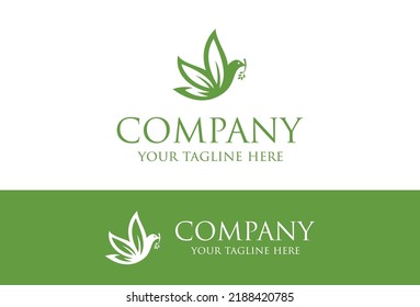 Green Color Line Bird Logo Design Concept
