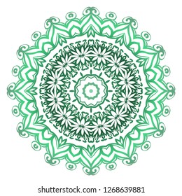 Green color Mandala, tribal ethnic ornament. Vector illustration. Islamic arabic indian pattern