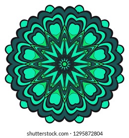 Green color Mandala, tribal ethnic ornament. Vector illustration. Islamic arabic indian pattern. For fashion print.