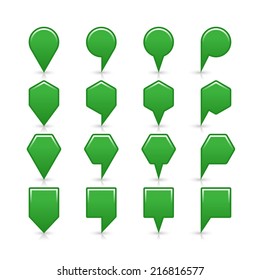 Green color map pin sign satin location icon with gray shadow and reflection isolated on white background. Web design element save in vector illustration 8 eps