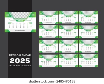green color modern 2025 calendar design template with 12 month.