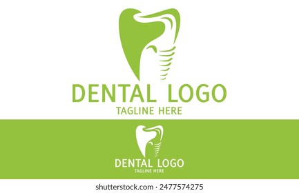 Green Color Modern elegant Negative Space elephant Screw Tooth dental Clinic logo design