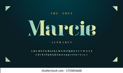 Green color modern fonts and alphabet, yellow luxury expensive sport minimal classic urban futuristic typeface typo typography and number, uppercase lowercase. Vector illustration.