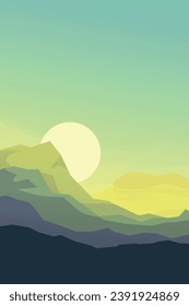 a green color mountains landscape at evening