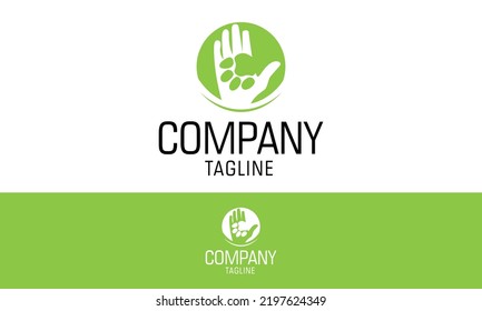 Green Color Negative Hand and Paw Logo Design