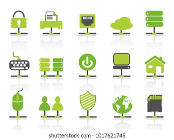 green color network connection icons set
