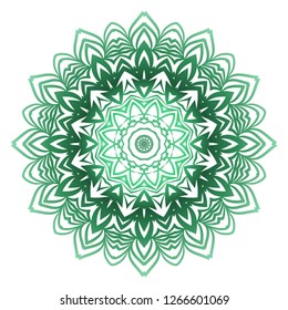 Green color Ornamental Circle Pattern. Hand Draw Mandala. Vintage Decorative Elements. Vector Illustration. Anti-Stress Therapy Pattern