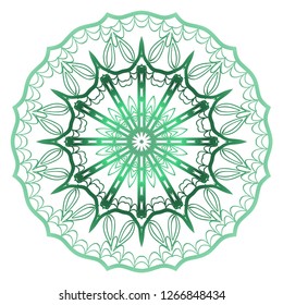 Green color Ornamental Circle Pattern. Hand Draw Mandala. Vintage Decorative Elements. Vector Illustration. Anti-Stress Therapy Pattern