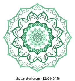 Green color Ornamental Circle Pattern. Hand Draw Mandala. Vintage Decorative Elements. Vector Illustration. Anti-Stress Therapy Pattern