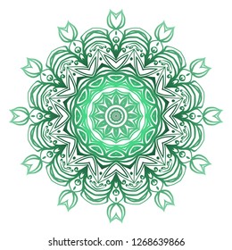 Green color Ornamental Circle Pattern. Hand Draw Mandala. Vintage Decorative Elements. Vector Illustration. Anti-Stress Therapy Pattern