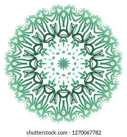 Green color Ornamental Circle Pattern. Hand Draw Mandala. Vintage Decorative Elements. Vector Illustration. Anti-Stress Therapy Pattern