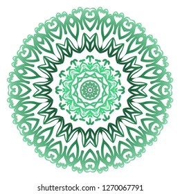Green color Ornamental Circle Pattern. Hand Draw Mandala. Vintage Decorative Elements. Vector Illustration. Anti-Stress Therapy Pattern