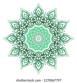 Green color Ornamental Circle Pattern. Hand Draw Mandala. Vintage Decorative Elements. Vector Illustration. Anti-Stress Therapy Pattern