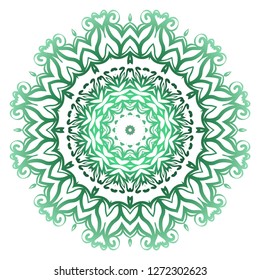 Green color Ornamental Circle Pattern. Hand Draw Mandala. Vintage Decorative Elements. Vector Illustration. Anti-Stress Therapy Pattern