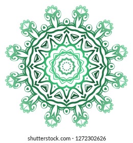 Green color Ornamental Circle Pattern. Hand Draw Mandala. Vintage Decorative Elements. Vector Illustration. Anti-Stress Therapy Pattern