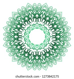 Green color Ornamental Circle Pattern. Hand Draw Mandala. Vintage Decorative Elements. Vector Illustration. Anti-Stress Therapy Pattern