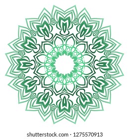 Green color Ornamental Circle Pattern. Hand Draw Mandala. Vintage Decorative Elements. Vector Illustration. Anti-Stress Therapy Pattern