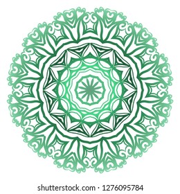 Green color Ornamental Circle Pattern. Hand Draw Mandala. Vintage Decorative Elements. Vector Illustration. Anti-Stress Therapy Pattern