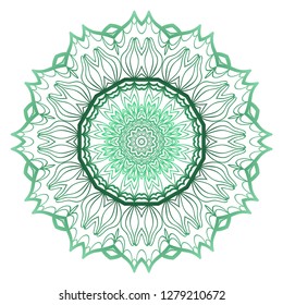 Green color Ornamental Circle Pattern. Hand Draw Mandala. Vintage Decorative Elements. Vector Illustration. Anti-Stress Therapy Pattern